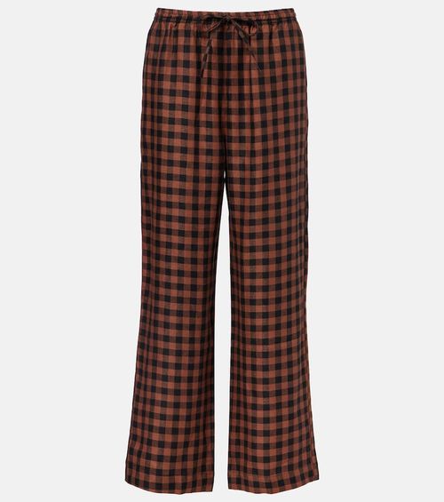 Checked linen wide-leg pants