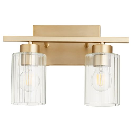 Ladin 2-Light Bathroom Vanity Light in Aged Brass w with Clear Fluted Gla