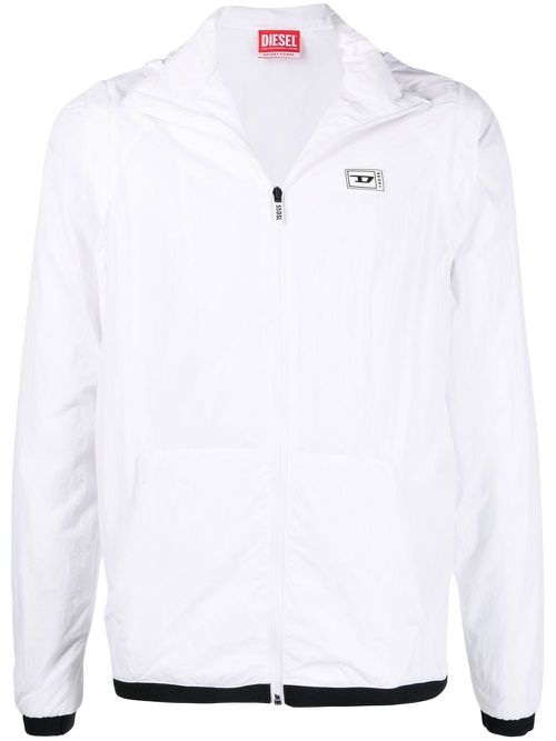 Chest logo-patch hooded jacket - White