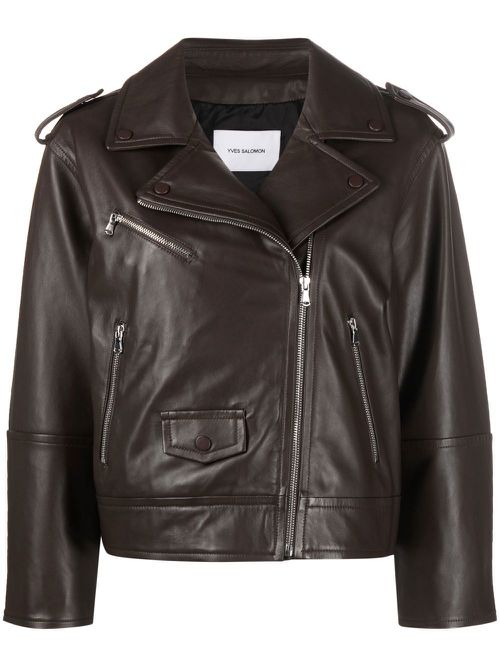 Leather zip-up flight jacket - Brown