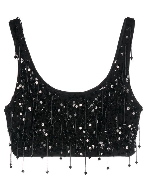 Paillette-embellished cropped tank top - Black