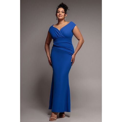 Goddiva Plus Bardot Pleated Maxi Dress - Royalblue