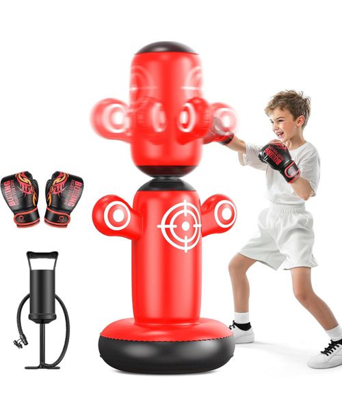 "360degree(s) Rotatable Punching Bag for Kids, Lager 64"" Kids Punching Bag with Gloves, Hand Pump and 6 Targets, Bop Bag Inflatable Punching Toy -"