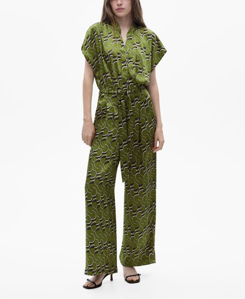 Women's Printed Satin Jumpsuit - Green