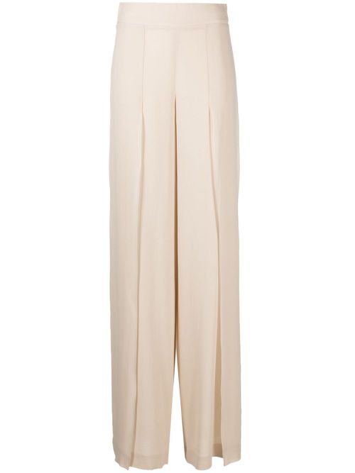Side-slit layered silk trousers - Neutrals