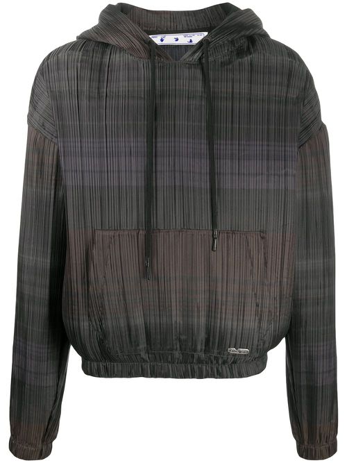 Horizontal-stripe pleated hoodie - Brown