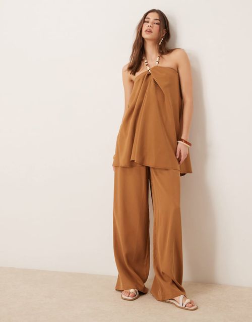 ASOS DESIGN super wide leg pants in camel - part of a set-Brown