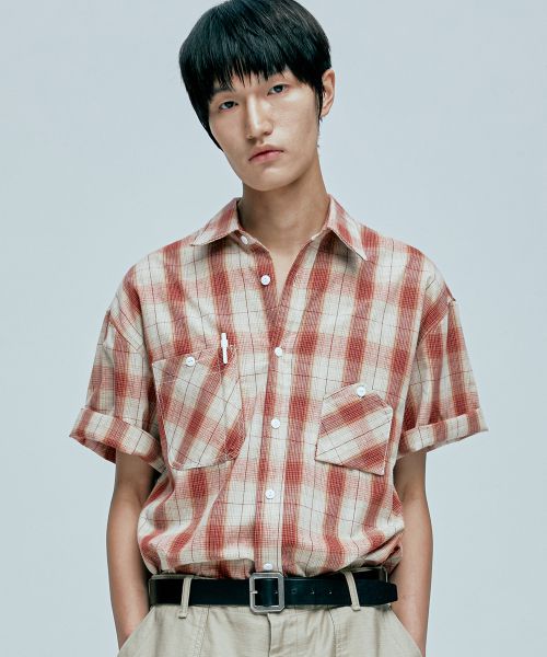 knd 남성 cig plaid 2 pocket work shirts red 