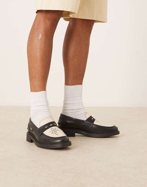 Made in Portugal penny loafers in black with print