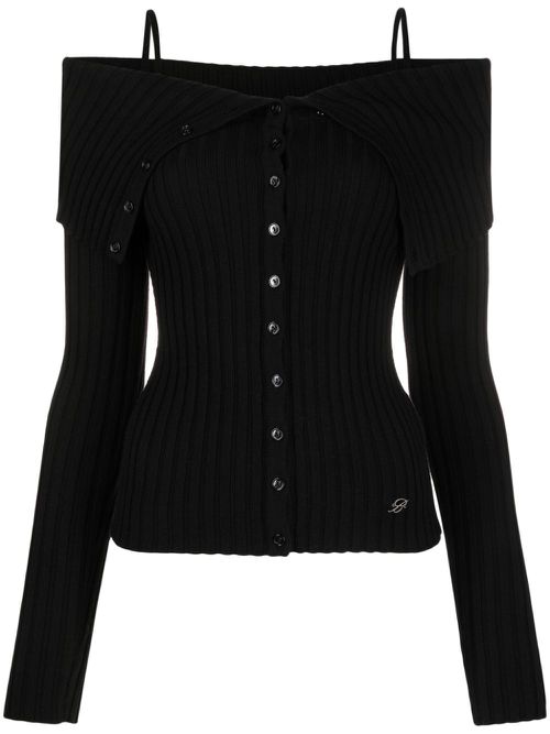 Off-shoulder ribbed wool cardigan - Black