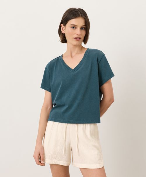 Women's Washed Deep Aqua Vintage Jersey V-Neck Tee