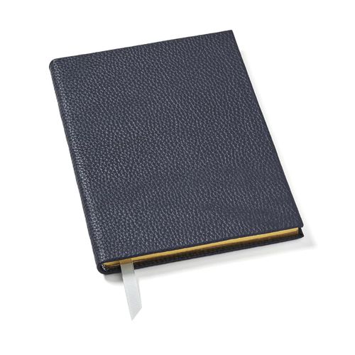 A5 Leather Bound Notebook in Navy Pebble