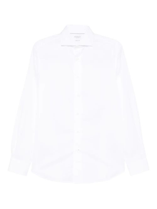 Long-Sleeve Cotton-Blend Shirt — White