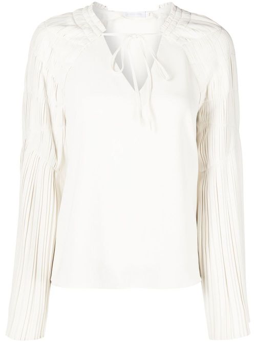 Pleated long-sleeved blouse - Neutrals