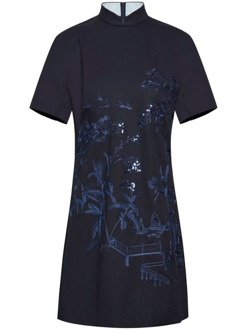 Sequin-embellished embroidered tunic dress - Blue