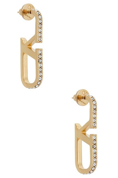 Valentino Garavani Vlogo Signature Earrings in Oro & Crystal - Metallic Gold. a