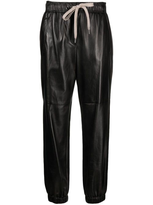 Leather elasticated waistband trousers - Black