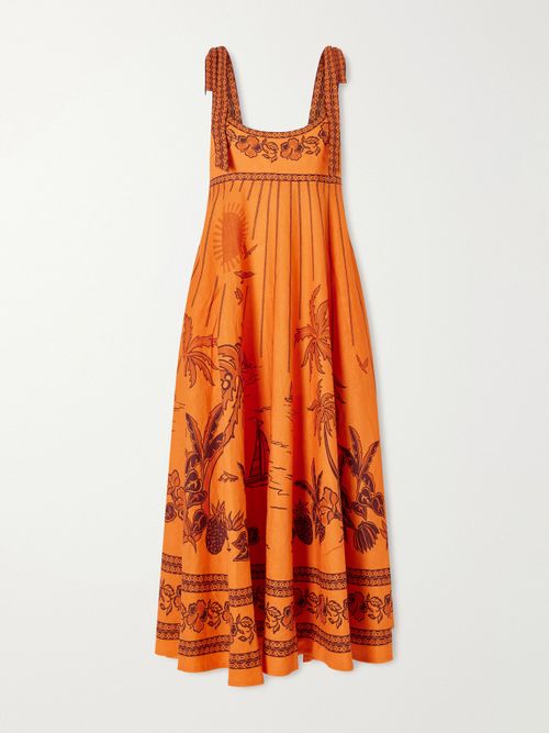 Boathouse Ballet Printed Linen Midi Dress - Orange