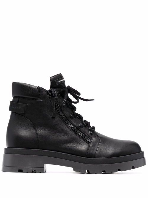 Logo-patch lace-up boots - Black
