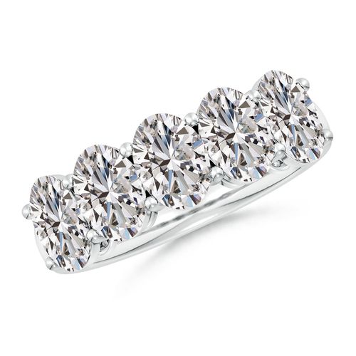 Angara 3.8 Carats Prong-Set Oval Diamond Five Stone Wedding Ring in 18K White Gold