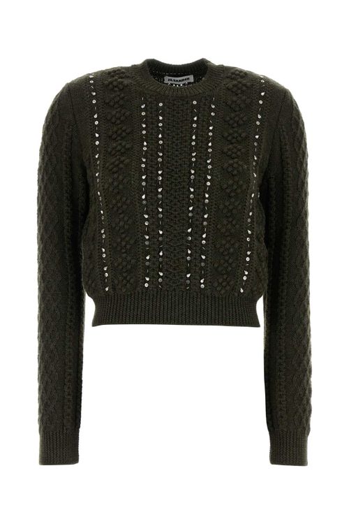 Studded Virgin Wool Cropped Sweater — Gray