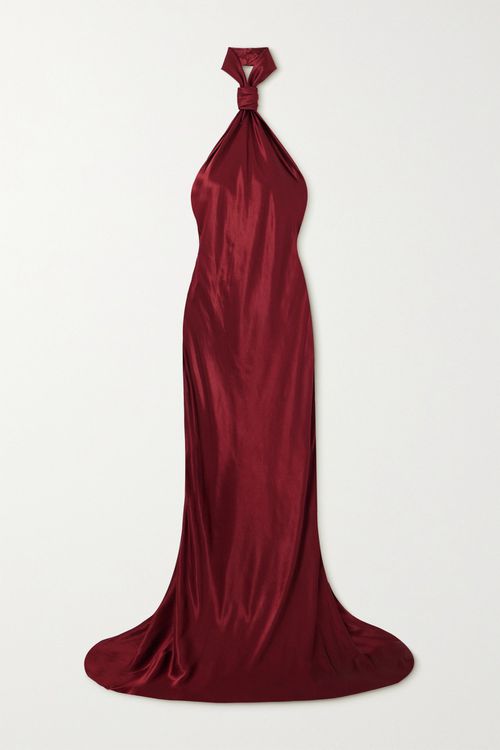 Ingeborg Open-back Satin Halterneck Gown - Burgundy