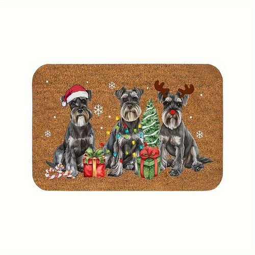 TEMU Miniature Schnauzer Christmas Doormat - Plush, Non-slip & Absorbent Rug With Holiday For Bathroom & Living Room Decor, Bathroom Floor