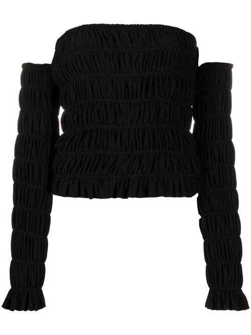 Off-shoulder ruched tube top - Black