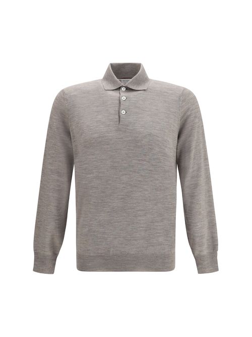 Virgin Wool Polo Sweater — Gray