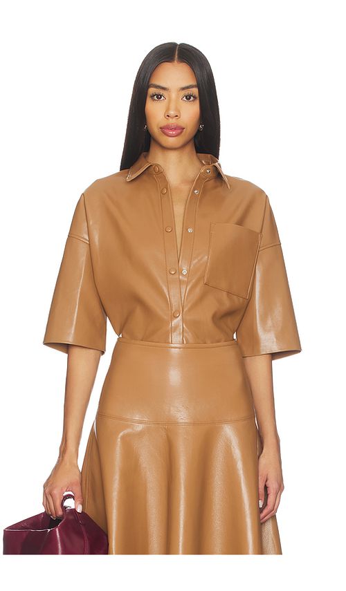 Citizens of Humanity Frances Cropped Cape Button Up in Tan. L. Also in XS