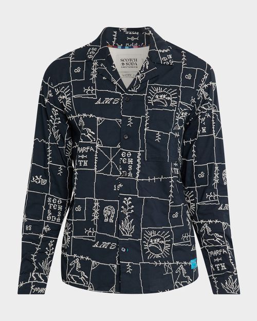Men's Allover Embroidered Button-Down Shirt