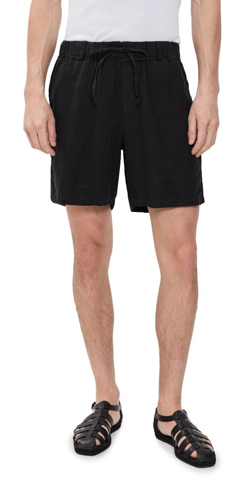 Bather Black Linen Leisure Shorts 6.25 Black