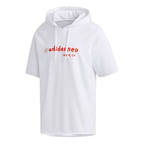 Men's neo Logo Embroidered Sports Pullover Hooded Short Sleeve White