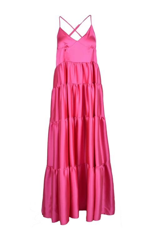 Long Satin Dress - Fuchsia