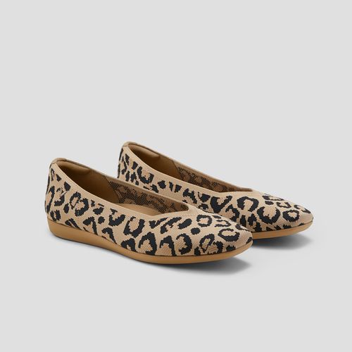 VIVAIA Lightweight Square-Toe V-Cut Flats Margot Walker|DARK LEOPARD