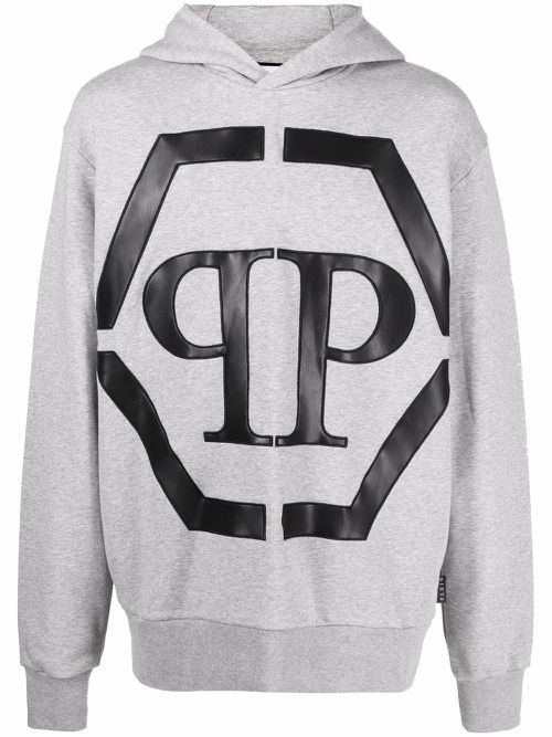 Hexagon logo-print hoodie - Grey