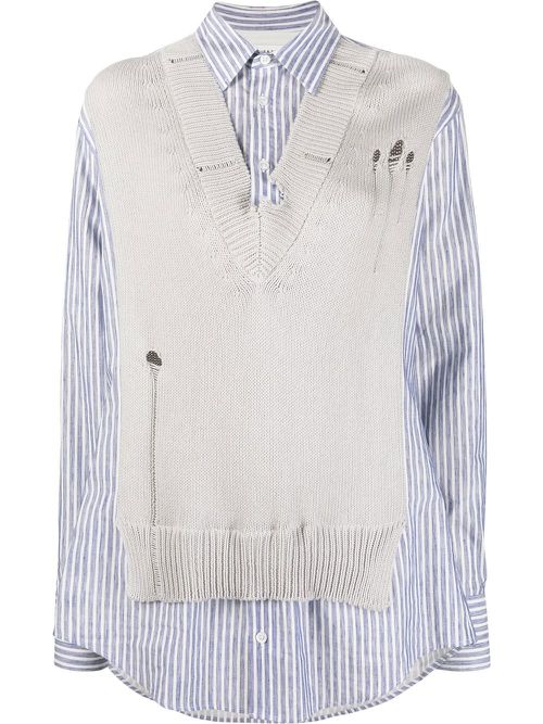 Layered knit-detail shirt - Blue