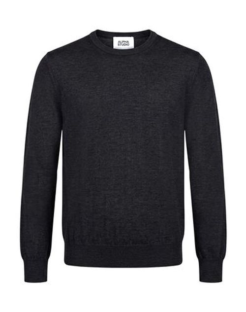Man Sweater Charcoal Size 40 Merino Wool, Ovine leather