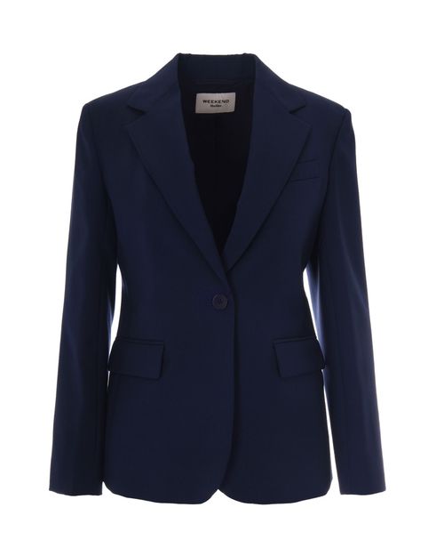 Blue Solid Notched Lapel Blazer