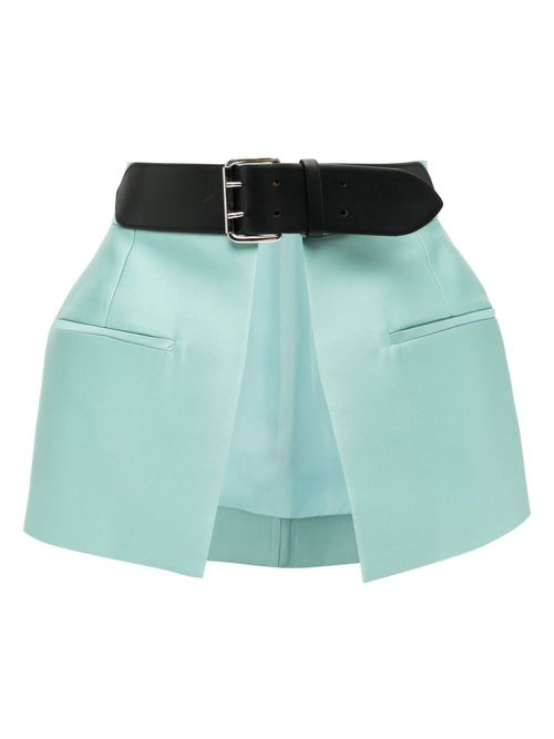 High-waisted peplum belt skirt - Green