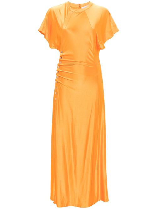 Gathered short-sleeved maxi dres - Orange