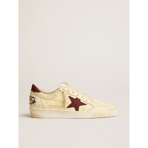 Golden Goose - Men's Ball Star In Beige Nappa With Burgundy Mesh Star And Heel Tab, Man