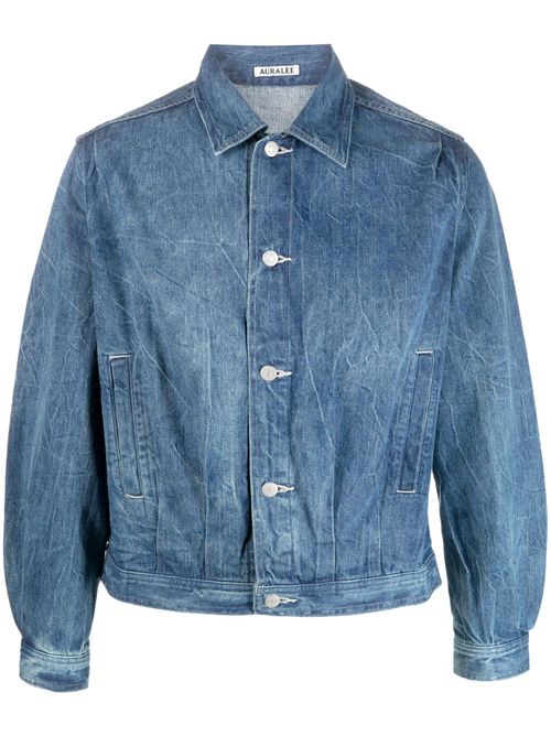 Crinkled-effect denim jacket - Blue