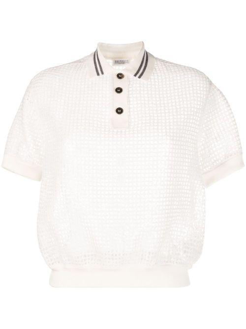 Polo-collar knitted top - White