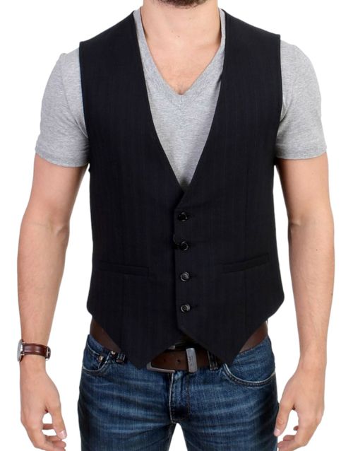 Striped Cotton-Wool Blend Vest — Black