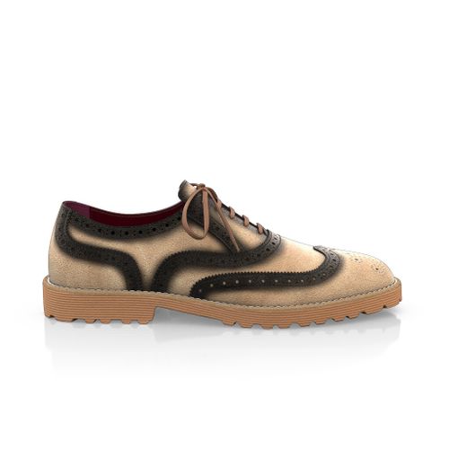 Custom Men's Luxury Oxford Dress Sneakers Handmade in Italy - Beige Suede - Brogues - GIROTTI