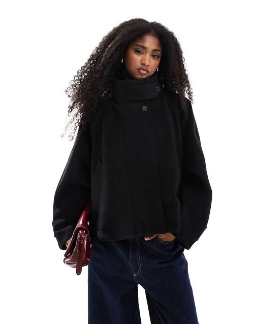 ASOS DESIGN cropped cape formal coat in black