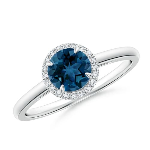 Angara 0.95 Carat Round London Blue Topaz Cathedral Ring with Diamond Halo in Platinum