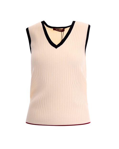 Off White Knitted V Neck Sweater