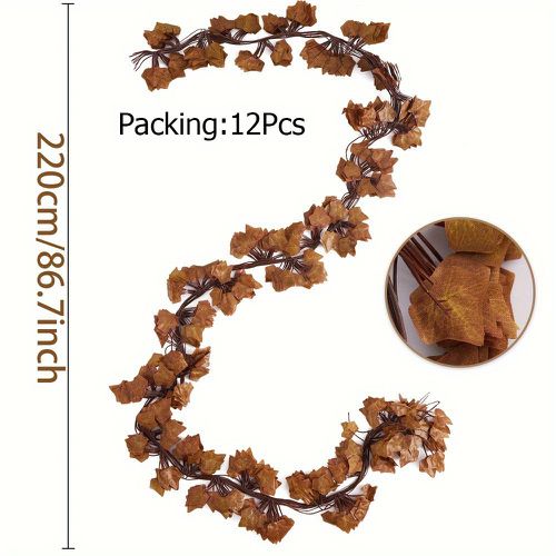 TEMU 12pcs Garland - Realistic orange, Brown, Yellow, - Long Artificial Ivy Leaves For Thanksgiving, Halloween, Fireplace, Mantel, Door Decor - No